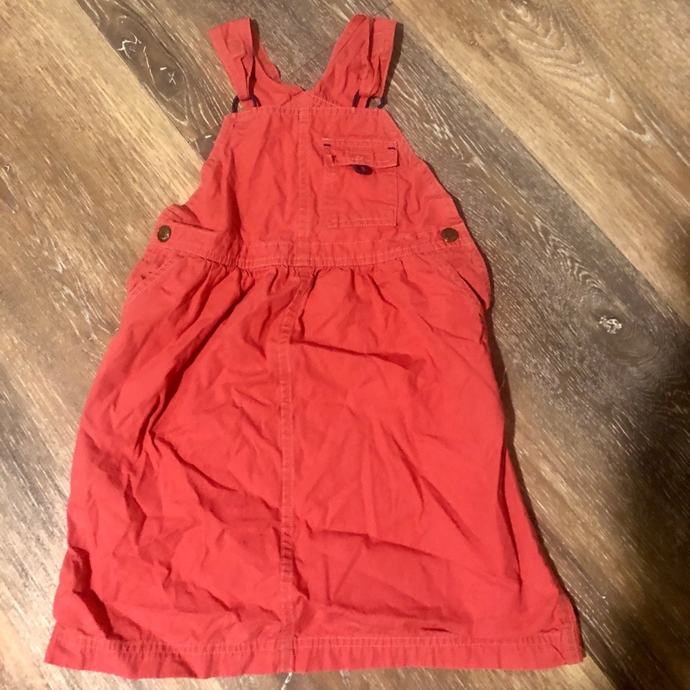 Little girls red overall dress